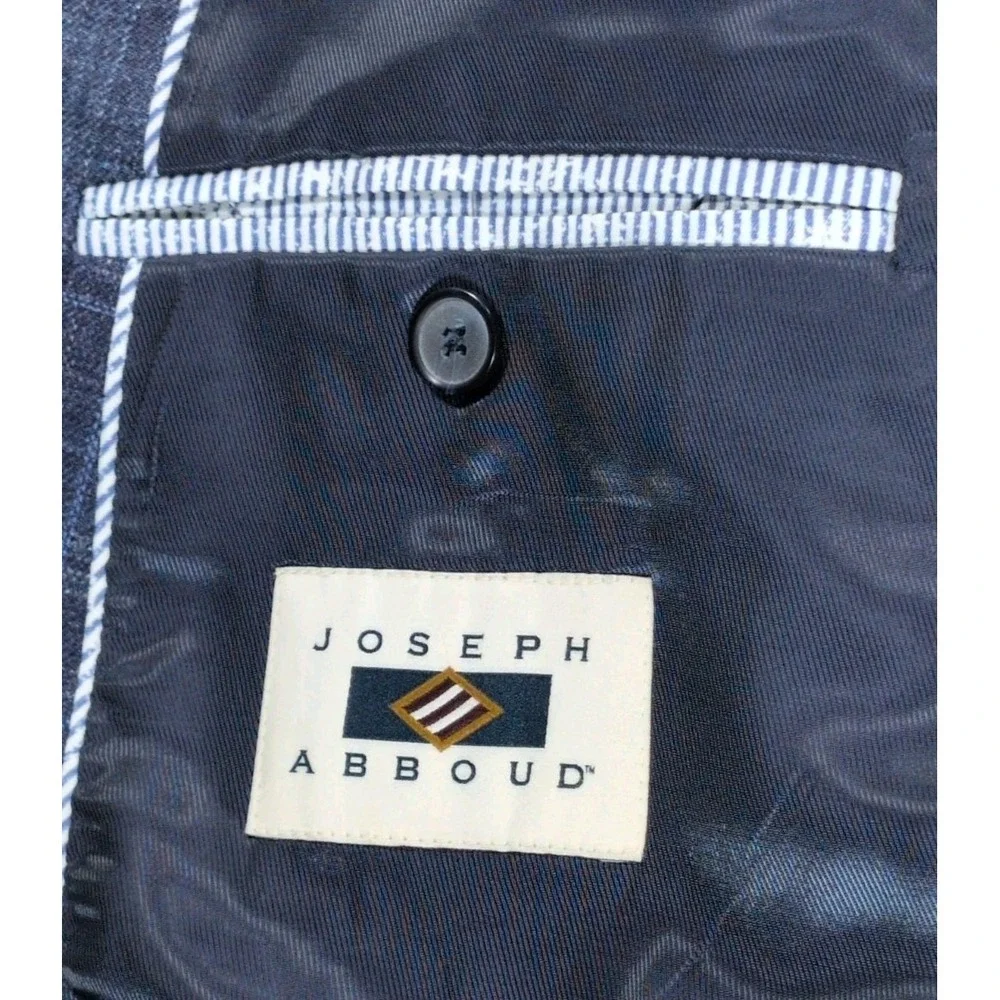 Joseph Abboud Heritage Sport Coat Mens 54R Navy Windowpane Wool Silk Linen